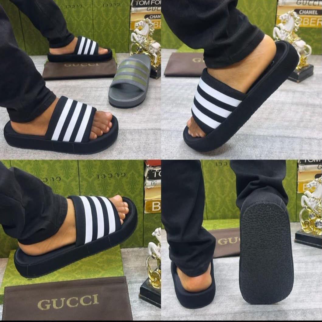 Black Three-Stripe Slides Black Three-Stripe Slides