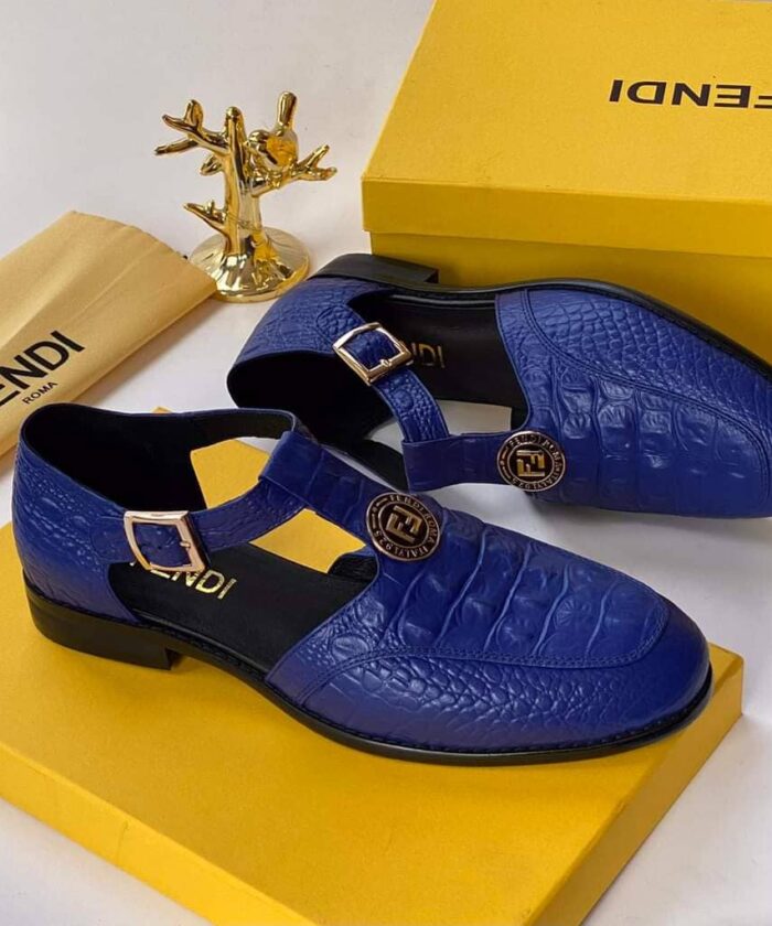 Blue Crocodile Embossed Leather Sandals
