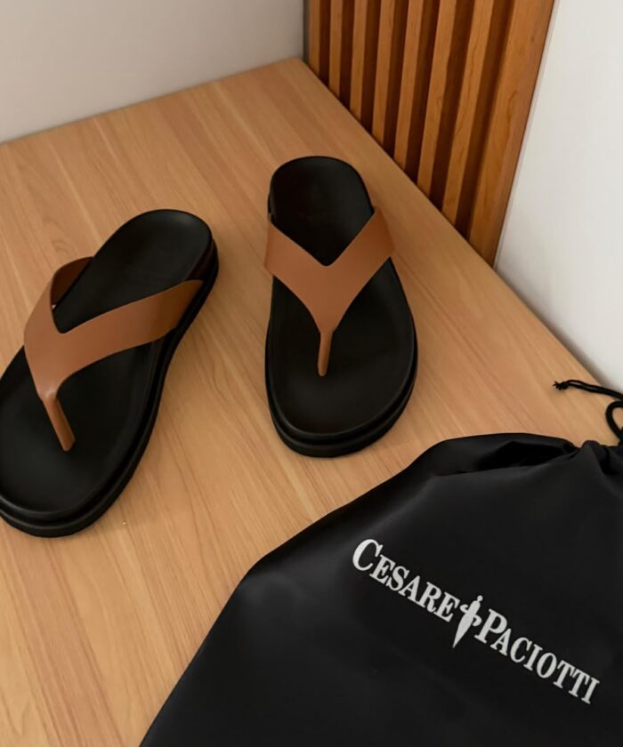 Cesare Paciotti Brown Leather Thong Slippers
