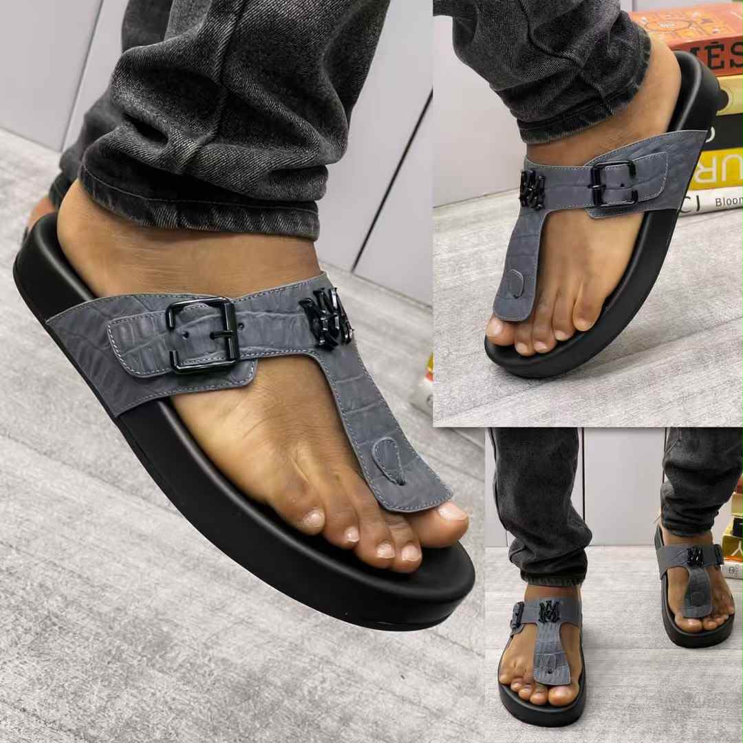 Grey Crocodile-Textured Leather Sandals Grey Crocodile-Textured Leather Sandals