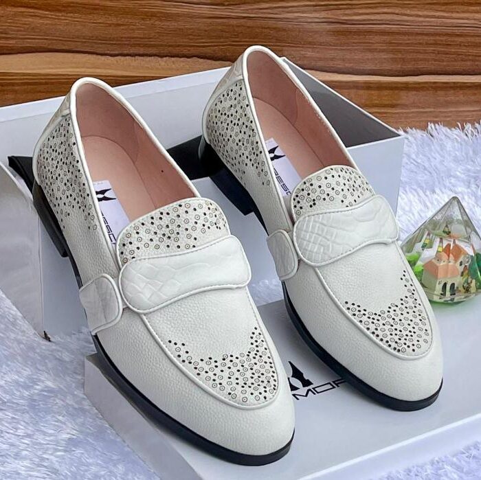 Moreschi Arctic White Textured Leather Penny Loafers