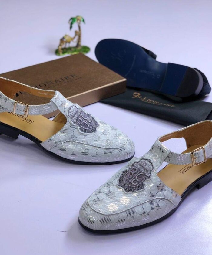Silver Crest Embroidery Metallic Finish Luxury Shoes