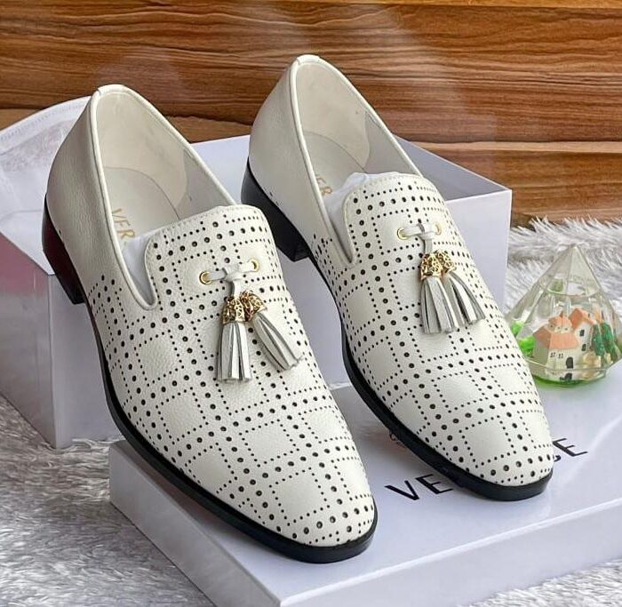 White Perforated Leather Loafers