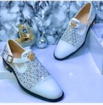 White Rhinestone Embellished Mens Loafers Luxury Shoes