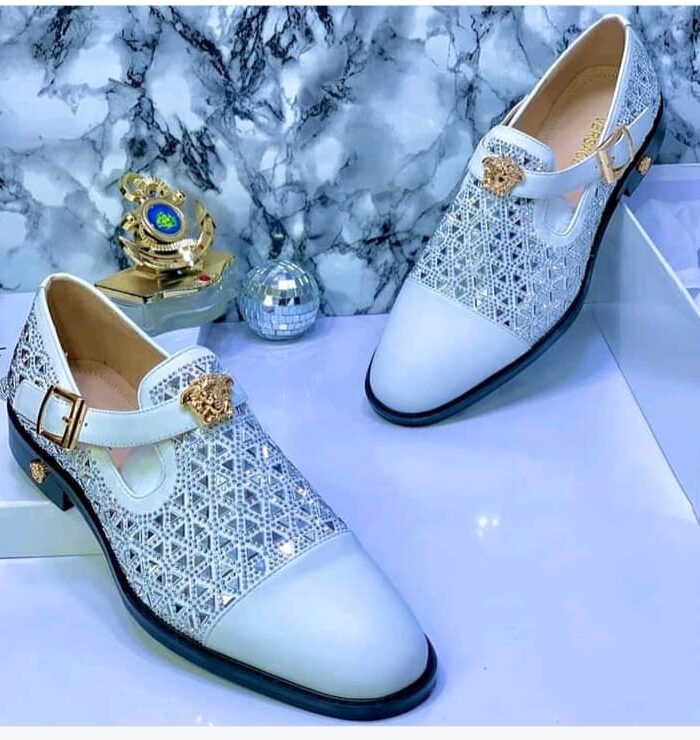 White Rhinestone Embellished Mens Loafers Luxury Shoes