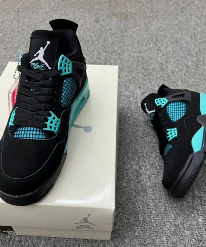 Air Jordan 4 Retro Tiffany Blue Thunder Black Suede Turquoise Sneakers