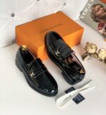Black Glazed Calf Leather Silver LV Initials Luxury Shoes - Image 2