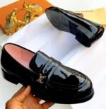 Black Glazed Calf Leather Silver LV Initials Luxury Shoes