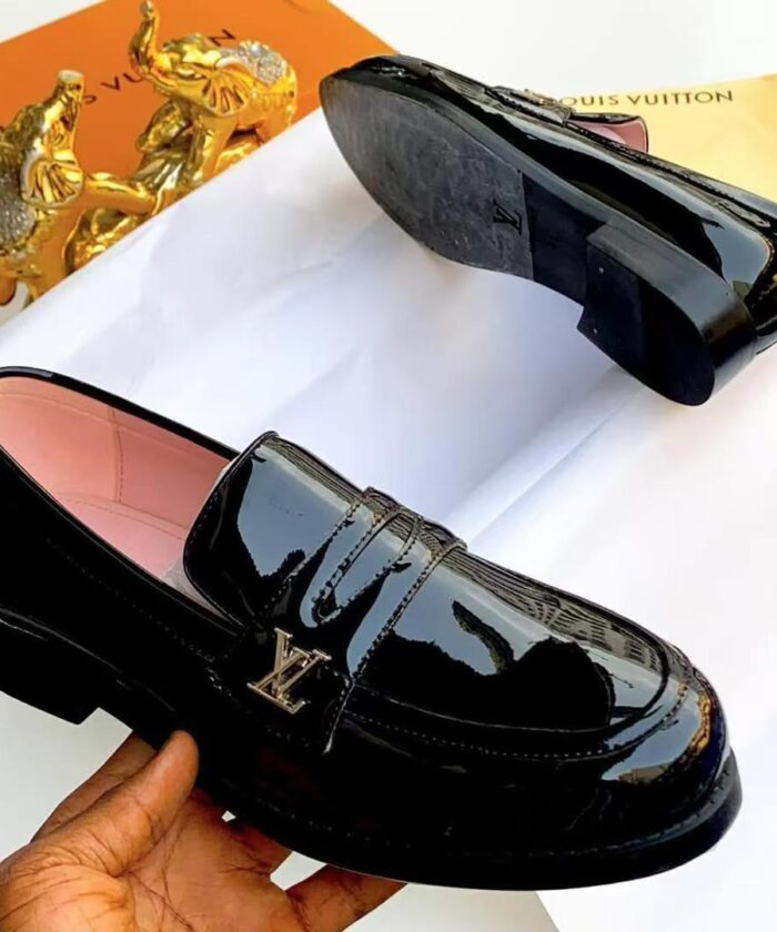 Black Glazed Calf Leather Silver LV Initials Luxury Shoes