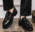 Brown Crocodile Embossed Chunky Loafers - Image 2