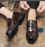 Brown Crocodile Embossed Chunky Loafers