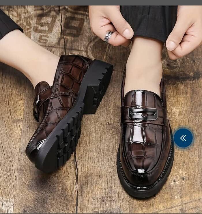 Brown Crocodile Embossed Chunky Loafers