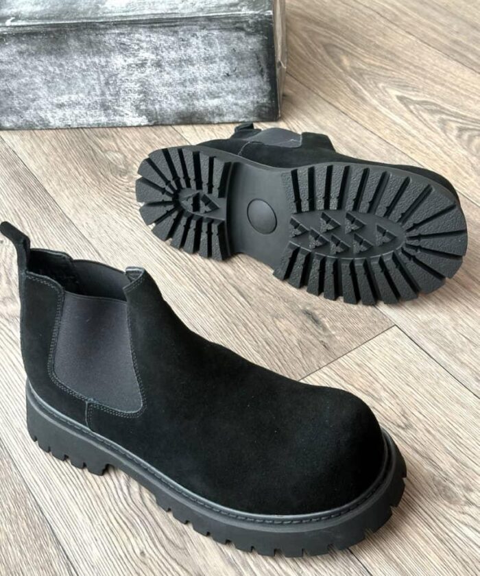 Mens Black Suede Chunky Chelsea Boots
