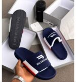 Navy Blue Pool Slides White Red Stripe B Logo