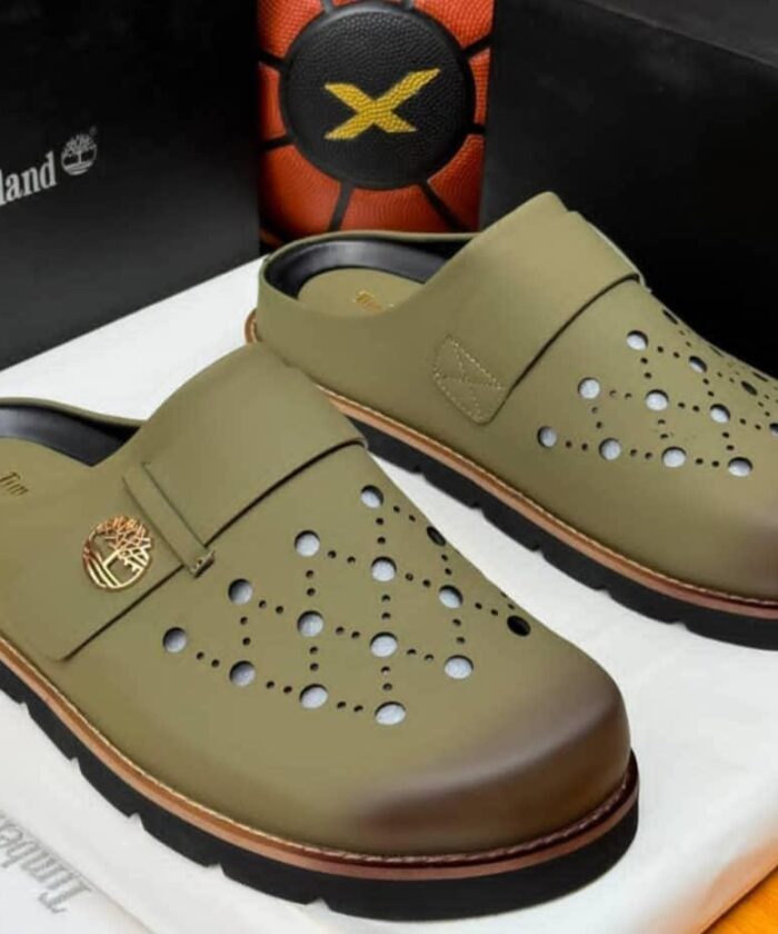 Olive Green Laser Cut Leather Mule