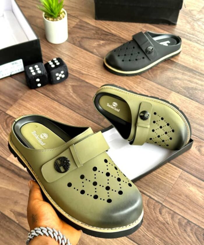 Olive Green Perforated Mule Half Shoes