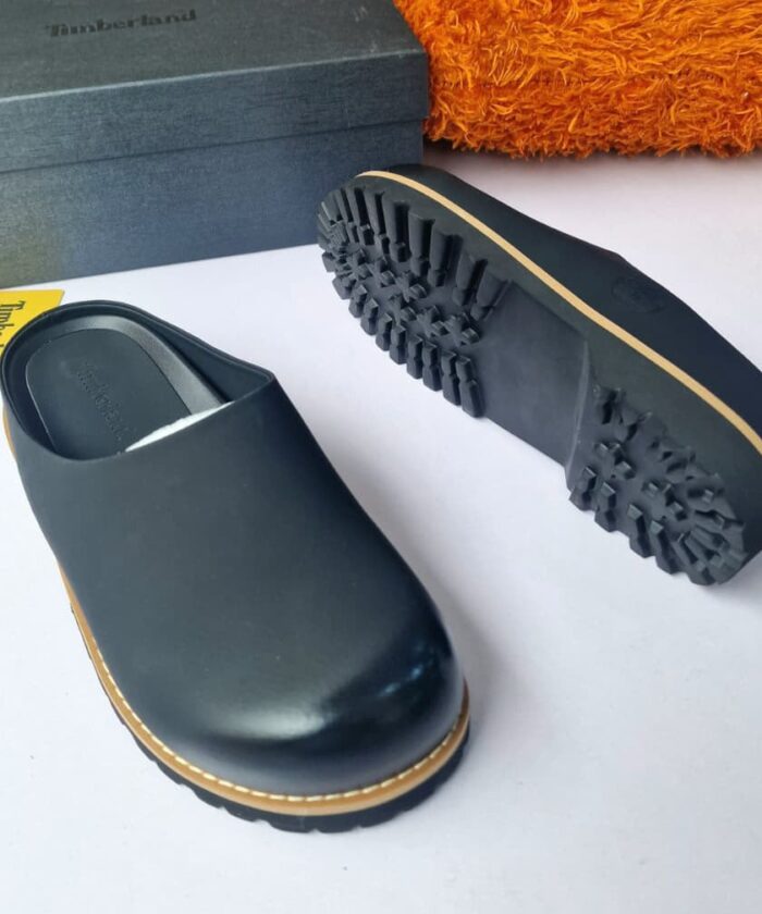 Black Clog Half Shoes Yellow Welt Stitching Lug Sole
