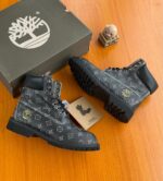 Black Leather Ankle Boots Grey Monogram Gold Timberland Logo