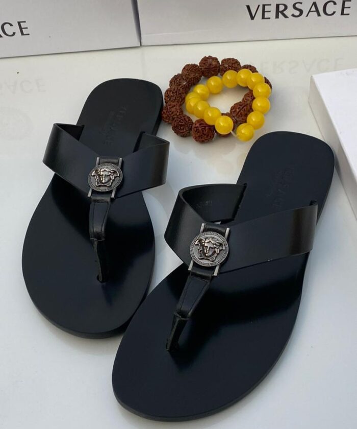 Black Leather Thong Sandals