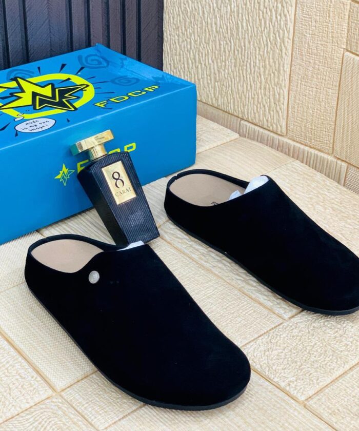 Black Suede Slip On Mule Shoes