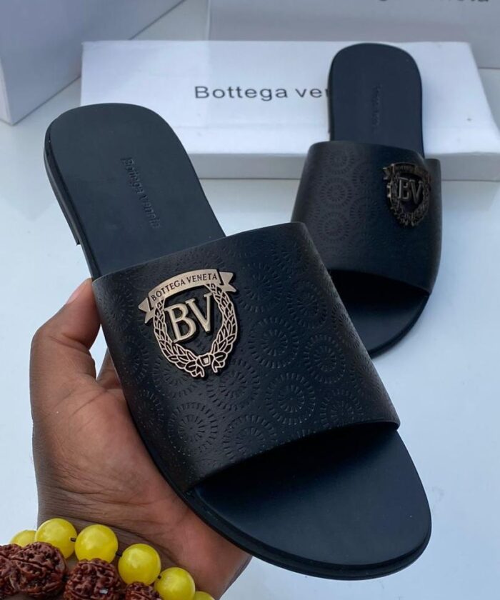 Black Textured Slip On Sandals