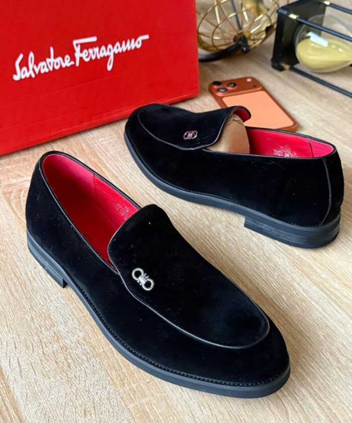 Black Velvet Slip On Loafers