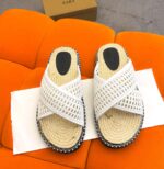 Black Woven Cross Strap Espadrille Sole Slides