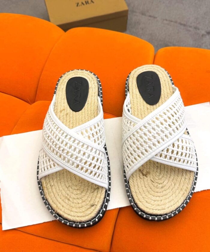 Black Woven Cross Strap Espadrille Sole Slides