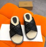 Black Woven Cross Strap Espadrille Sole Slides