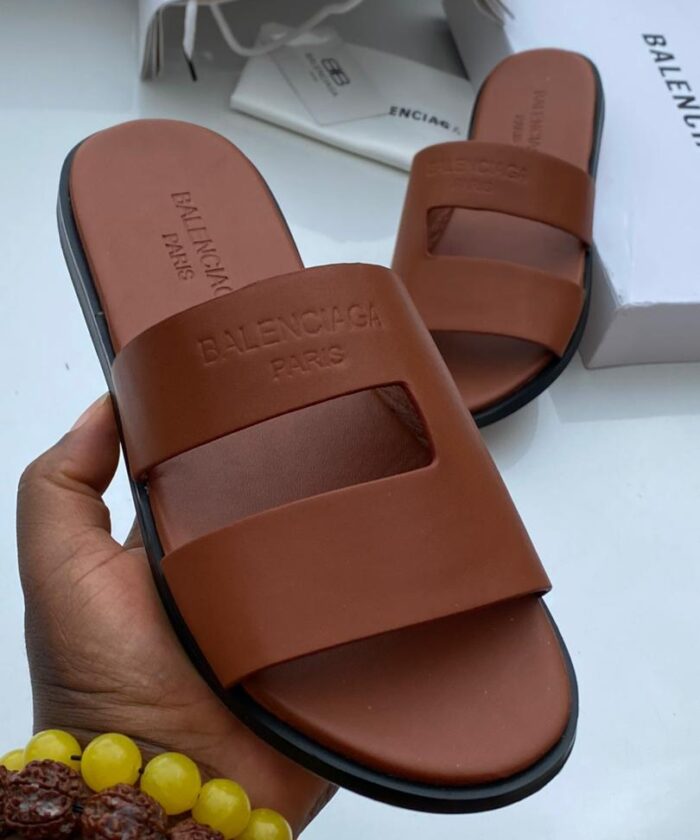 Brown Leather Slide Sandals