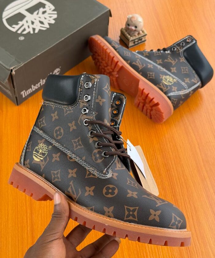 Brown Monogram Ankle Boots Gold Tree Logo