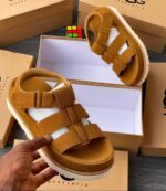 Brown UGG Strappy Platform Sandals Velcro Straps - Image 2