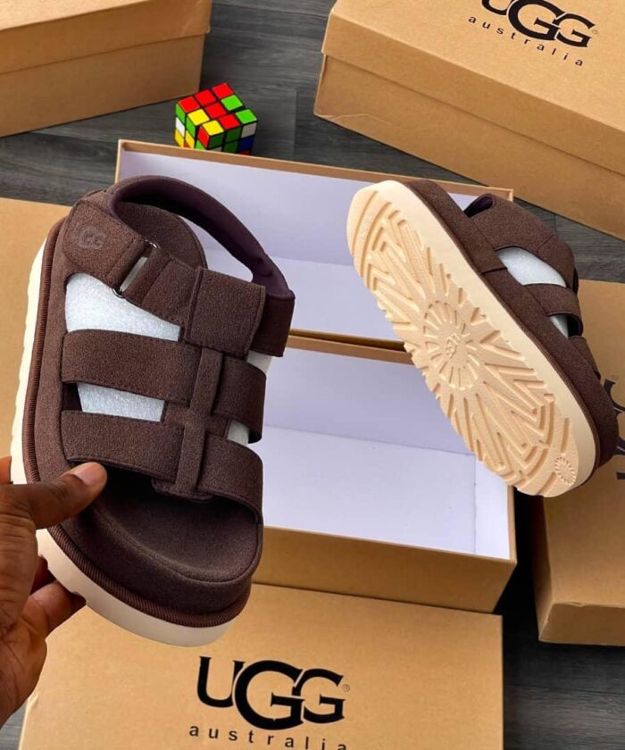 Brown UGG Strappy Platform Sandals Velcro Straps