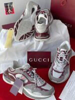 Chunky Sneakers White Grey Burgundy Paneled Design