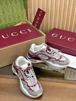 Chunky Sneakers White Grey Burgundy Paneled Design