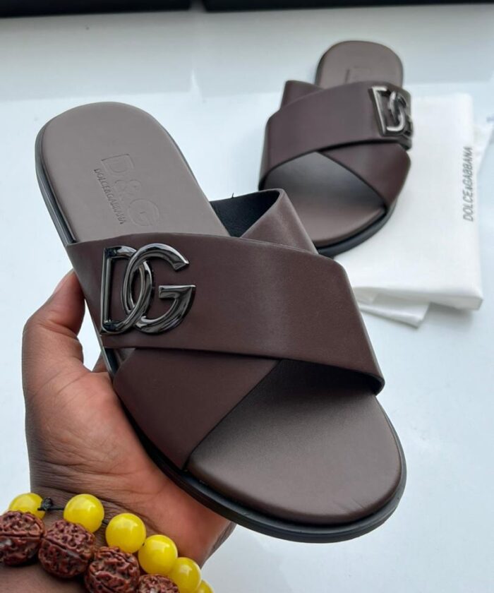 DG Slides Brown Calfskin Crossover Slides