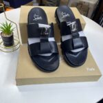 Dhabubizz Black Leather Logo Plaque Sandals