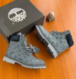 Grey Monogram 6 Inch Style Ankle Boots