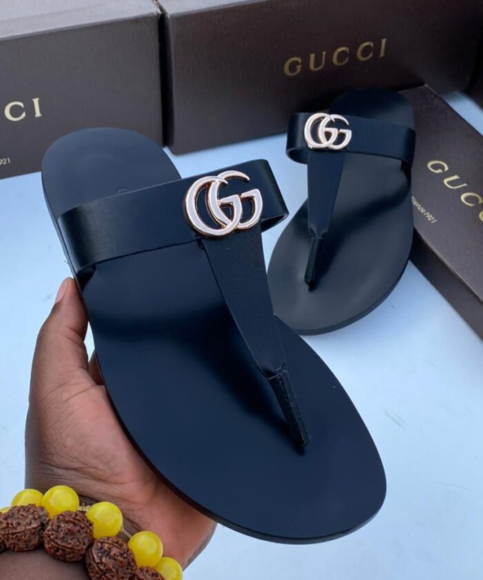 Marmont Black Leather T Strap Flat Sandals