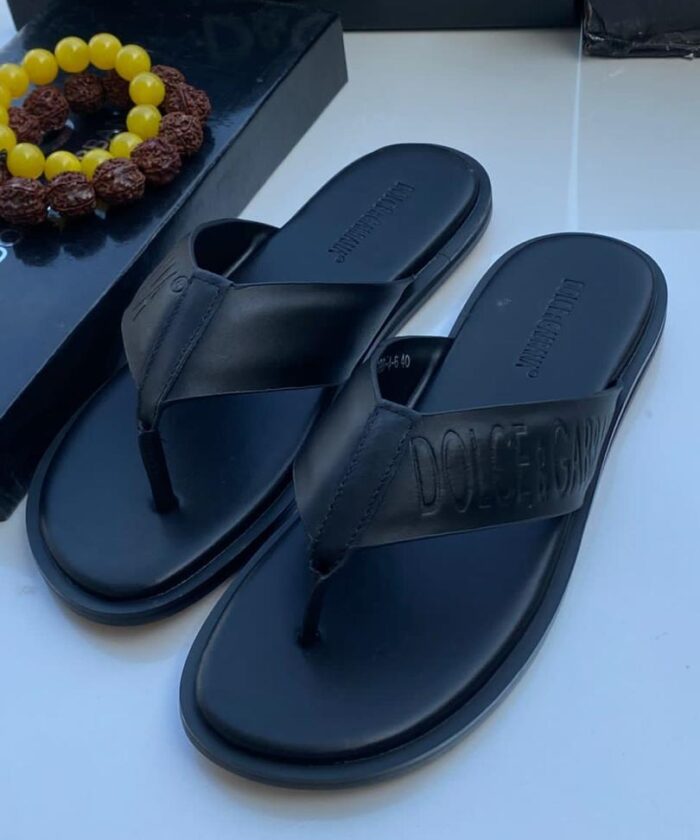 Mens Black Leather Thong Sandals