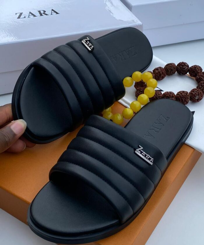 Mens Black Quilted Slide Sandals