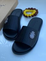 Mens White Woven Leather Slip On Sandals