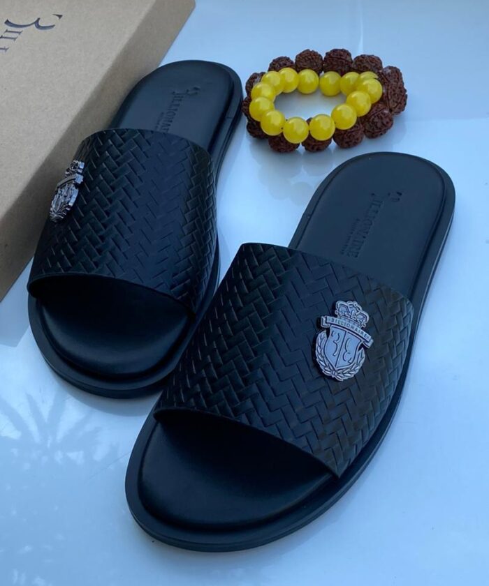 Mens White Woven Leather Slip On Sandals