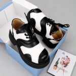 Mint Green Black Glossy Color Block Thick Sole Derby Shoes