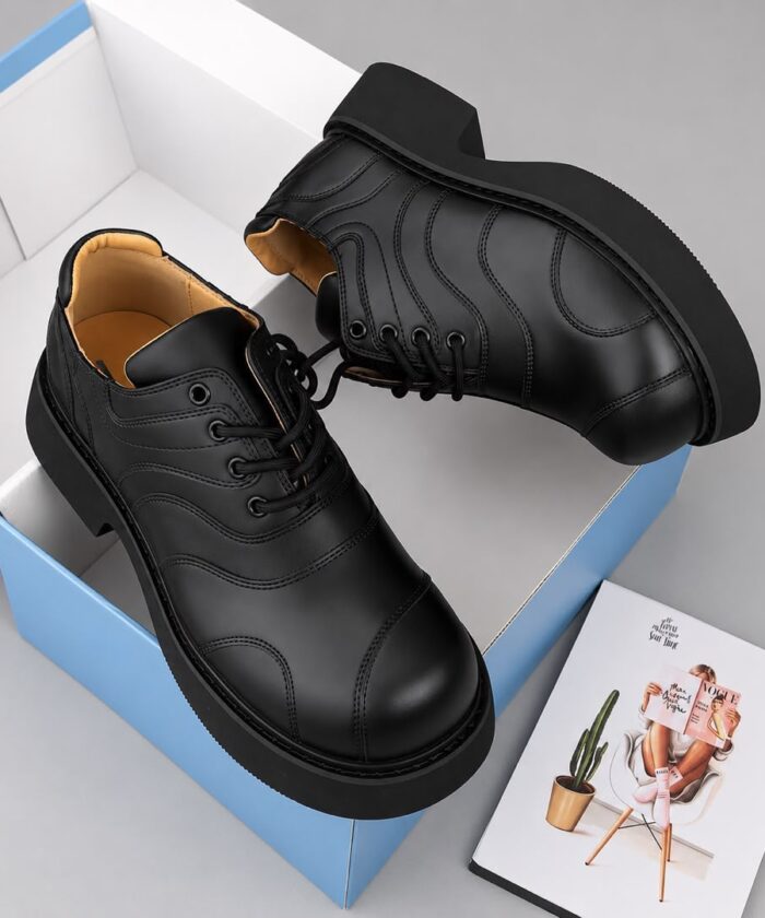 Mint Green Black Glossy Color Block Thick Sole Derby Shoes