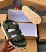 Black Suede Platform Slide Sandals White Logo Patch - Image 2