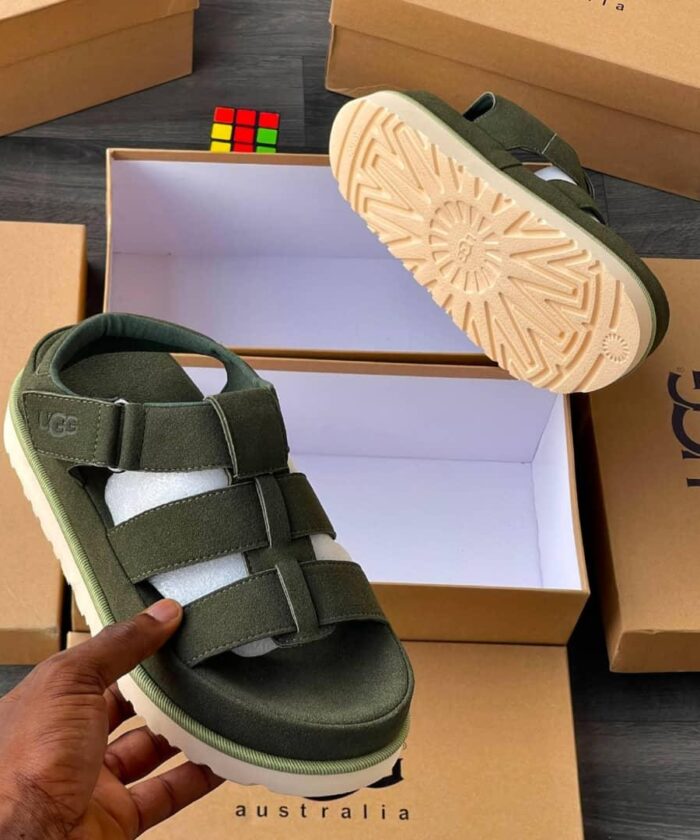 Olive Green Strappy Platform Sandals Suede Upper