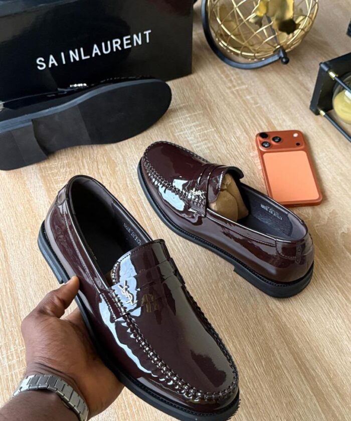 Saint Laurent Black Patent Leather Penny Loafers