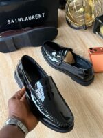 Saint Laurent Black Patent Leather Penny Loafers