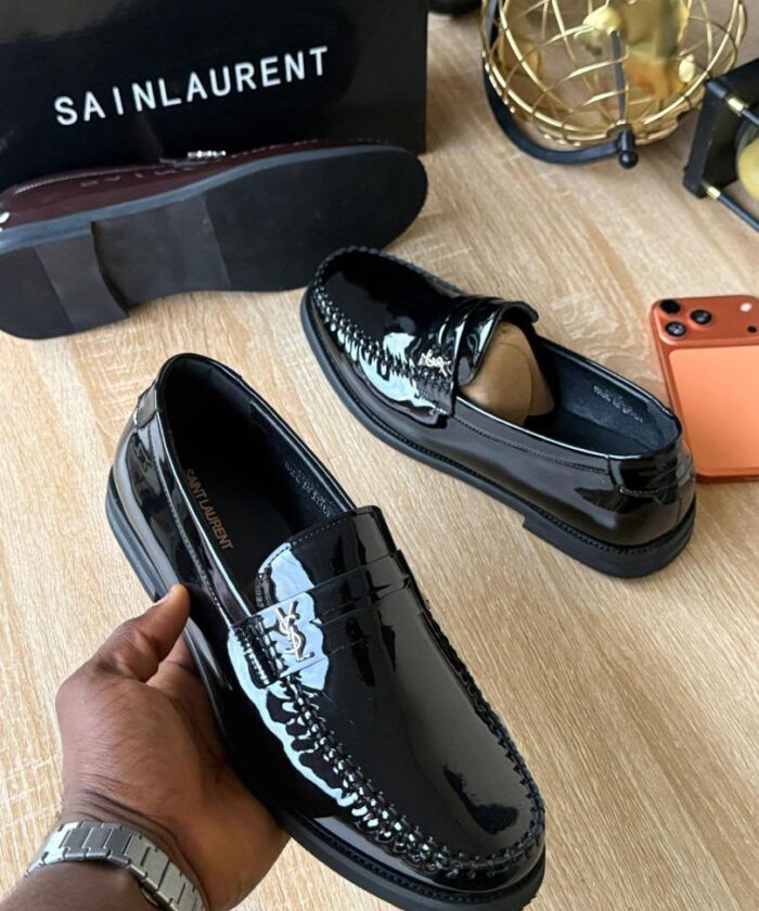 Saint Laurent Black Patent Leather Penny Loafers